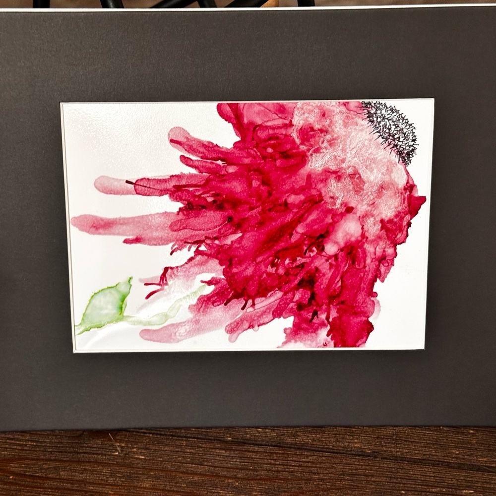 Hand crafted magenta one of a kind botanical abstract alcohol ink painting - Picture 7 of 12